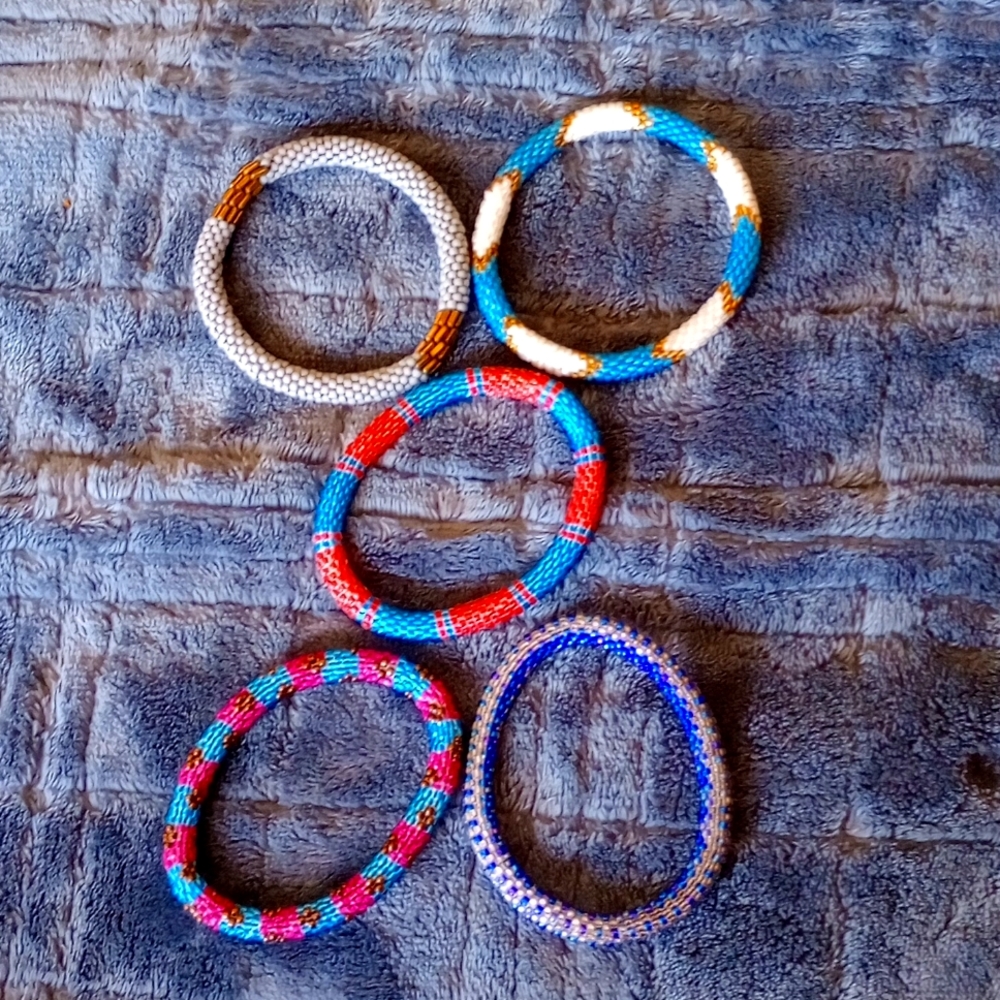 Braided beaded bracelet set.